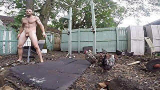 My naked outdoor workout with my chickens