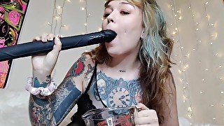 MESSY THROAT AND PUSSY FUCK WITH DILDO