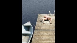 Rub my cock watching my wife masturbate on a public jetty, almost caught! 