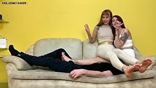 Two Girls Uses Human Furniture Slave For Double Facesitting Femdom Humiliation