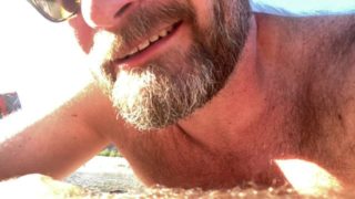 Naked Hairy Dad Talking Dirty on the Beach