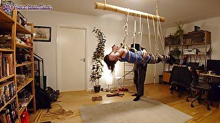 Girl In Shibari Session Suspension With 3 Transitions!