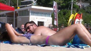 My hubby spied on slender bikini chick sitting next to us on the beach