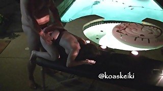 Pool side spank and fuck