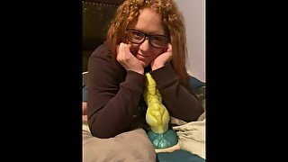 Ginger rides large bad dragon dildo