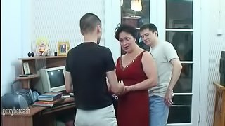 A fun night is three guys fucking a MILF on her floor