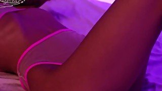 Natural beauty girl. Pink neon masturbation