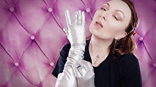 ASMR: long opera silver shiny gloves by Arya Grander. Fetish sounding free SFW video.