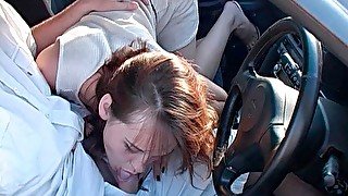 Deep blowjob in the car and outdoors