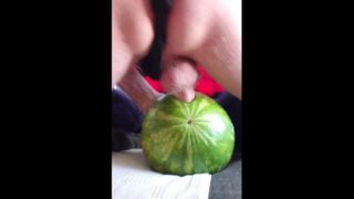 Slapping my balls off the watermelon as I fuck it!