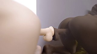 Eva Lanis sucks a big dildo and drills her cunt with it