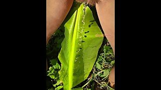 Exhibitionist Girl Pissing in Jungle on Banana Tree: POV Tik Tok