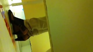 Nothing but legs in heeled shoes on toilet pissing movie