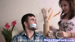 Euro gf humiliates cheating bf and fucks hard