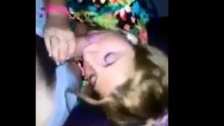 Crazy blonde girl sucks cock and pulls out just in time