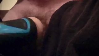 Solo male fucks flashlight and cums