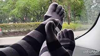 Grey and Black Toe Socks - Sock Play - Socks and Feet - TouchMySocks - Video 6