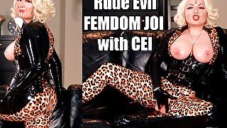 Rude evil latex femdom POV, JOI CEI video