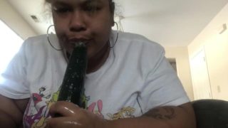 Mixed BBW sucks and GAGS on the big fake dick!