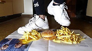 Burger Crushing with Fila Disruptor Sneaker