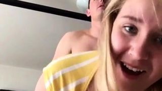 Cute blonde has her boyfriend plowing her pussy doggystyle