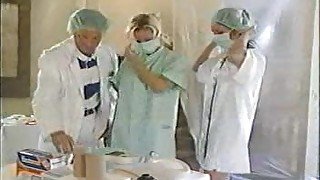 Medical themed threesome with pussy eating