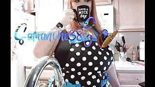 Samantha 38g Washing dishes in new polka dot apron