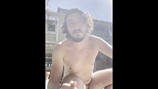 Uncut Bearded Stoner Jerks Outside and Cums Fully Exposed In The Sun