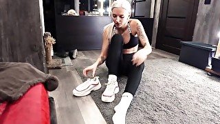 Babe Footjob Big Cock and Cum in Sock POV - Put On the Sock in Cum