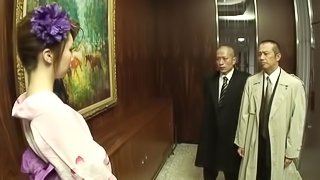 Kimono girl, Rinka Kanzaki, deals two massive cocks