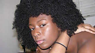 African American college student with big afro hairstyle modeling nude - kit from true amateur models