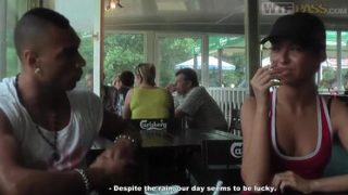 Fine-looking female is giving a blowjob in public