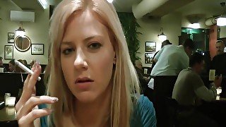 Crazy bonde whore fucked in public WC room in some bar