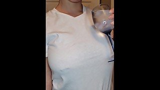 Ice water on big pierced tits! Ends with a ripped shirt!