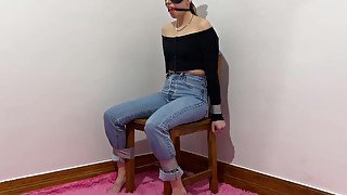 Duct Taped To Chair Blindfolded And Ballgagged