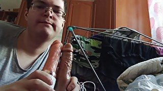 Sucking 2 Dildo Cocks at the same time