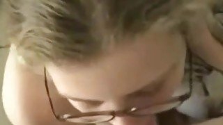 Amateur student 18+ Girlfriend With Glasses Blowjob Sperm Eating