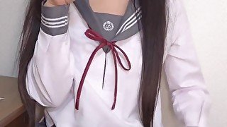 制服コスプレでアヘ顔オナニー