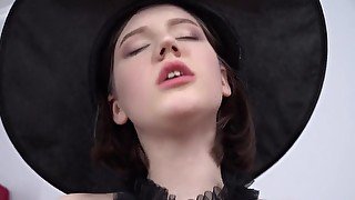 Halloween themed anal fuck with a spooky brunette babe