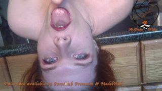 Pretty Redhead sloppy throatfuck on kitchen counter TRAILER - TheGoddessOfLust