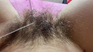 hUGE HAIRY BUSH MEASUREMENT LONG PUSSY HAIR CLOSEUP