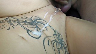 Tattooed brunette gang banged hard and milked