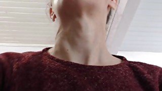 girl's huge sexy adams apple close up touching