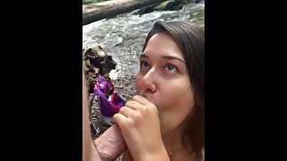 Getting a blowjob outside by the river