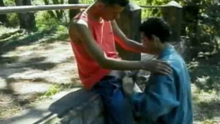 Trashy twink Paulo sucking Luiz_s massive penis with lust outdoors