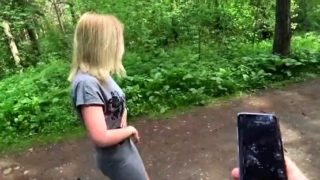 Attractive blonde teen nailed deep doggystyle in the woods