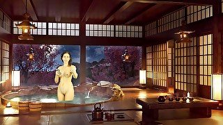 Bathroom piss punishment. Naked reading. Japanese bath. Julia V Earth.