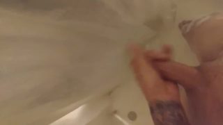 Stroked my big cock and cum twice in shower