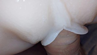 Amazing Japanese pale shaved pussy extreme close up fuck