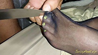 Giorgiafeet: black nylon toejob